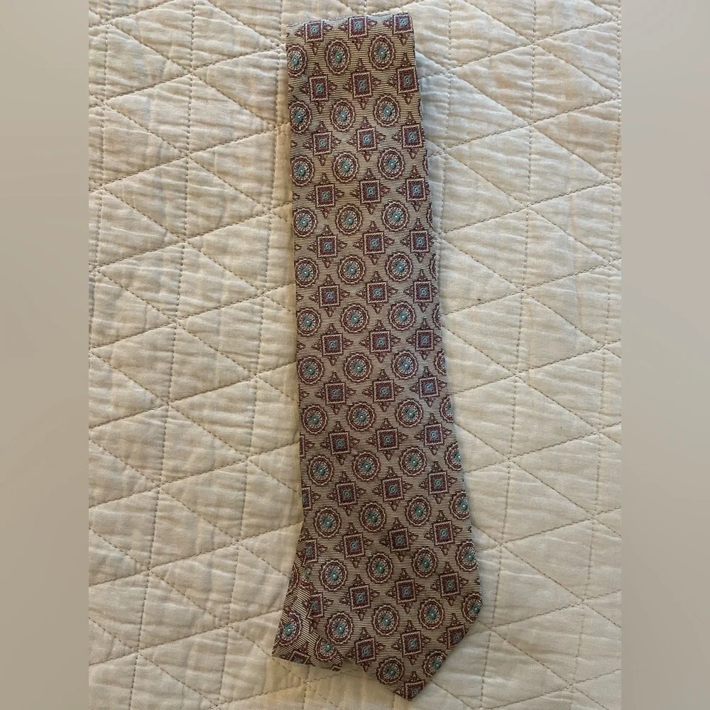 Polo Ralph Lauren Hand‎ Made In USA Vintage Jacquard Medallion Print Silk Tie